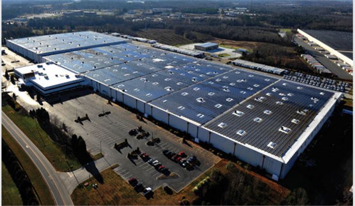 About 18,000 PV panels create a 23-acre array on SHOE SHOW's distribution center