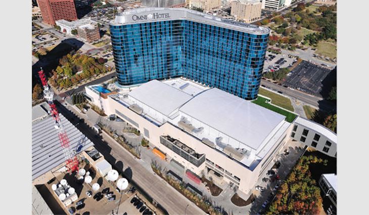 An aerial view of the new Omni Dallas Hotel