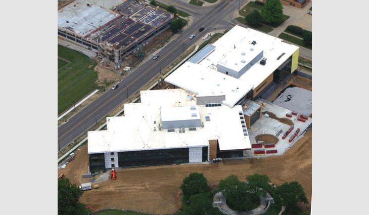 An aerial view of Bridgestone Americas Technical Center's roof system