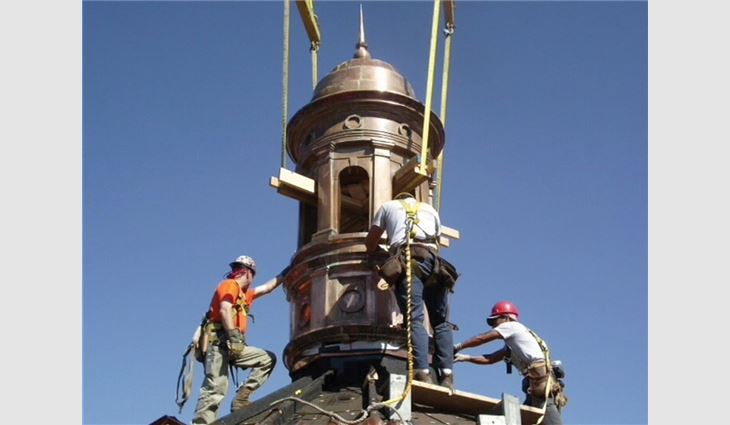 Russell Roofing restored the school's 1,500-pound main cupola.