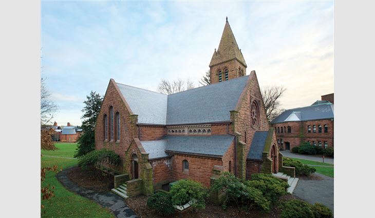 While removing the slate from Edith Memorial Chapel, crew members found pieces of slate and copper with etchings that included dates from workers who originally installed the roof system in 1895.