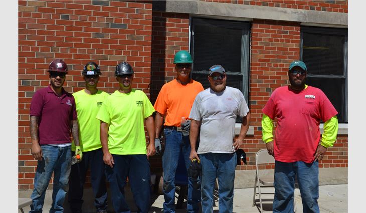 Volunteer workers from Bennett and Brosseau Roofing Inc., Romeoville, Ill.; Nations Roof LLC, Rolling Meadows, Ill.; 
Ridgeworth Roofing Co. Inc., Frankfort, Ill.; and Waukegan Roofing Co. Inc., Waukegan, Ill., helped make repairs to 
LYDIA Home Association's roof system.