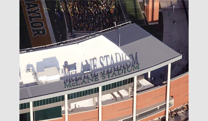 More than 132,000 square feet of single-ply TPO membrane was installed on McLane Stadium.