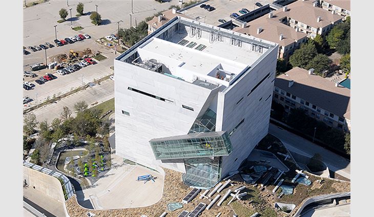 Aerial view of the completed Perot Museum of Nature and Science