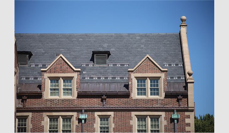 A closer view of new slate and standing-seam copper roof systems