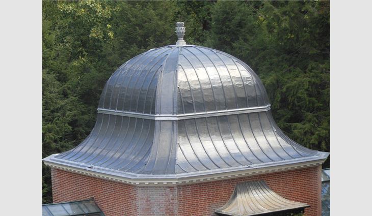 The potting shed's newly restored bell-shaped roof system.