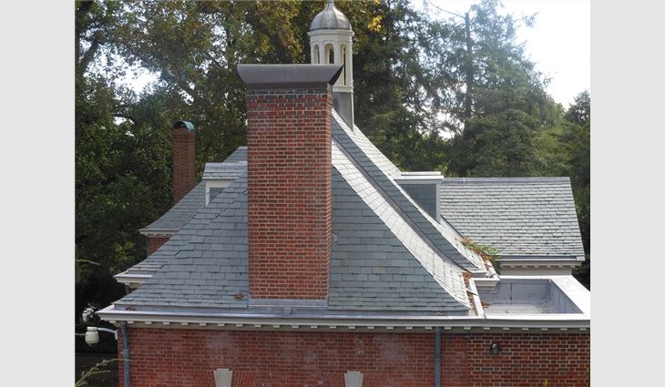 A side view of one of the new slate roof systems.