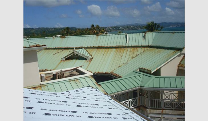 Harsh marine conditions led to early product failure, and the resulting leaks precipitated early deterioration of timber ceilings. The resort's entire roof structure required removal and replacement.