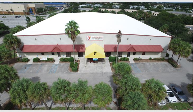 An aerial view of the SportsWorld facility's new roof system.
