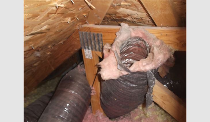 Common methods of ice dam protection and prevention are ineffective when ductwork is improperly installed.