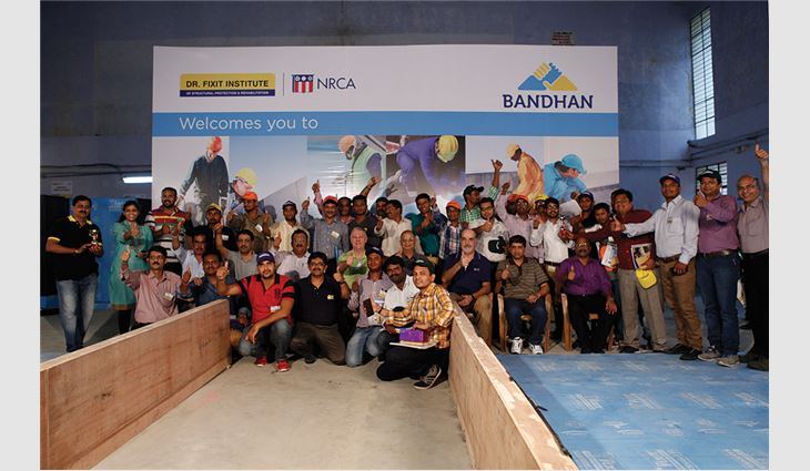 NRCA's training class in India included 37 students plus instructors and staff from the Dr. Fixit Institute of Structural Protection and Rehabilitation, Mumbai, India.