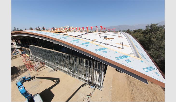 The canopy-shaped roof under construction