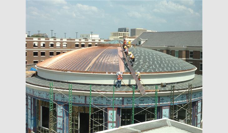 The dome's copper panels were fabricated on-site.