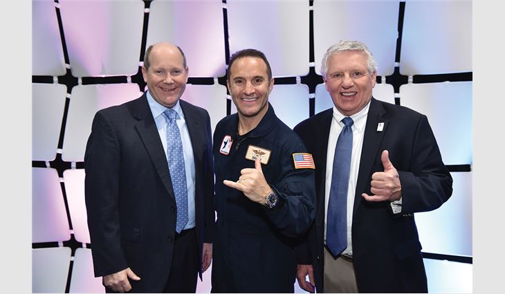 IRE keynote speaker Retired Lt. Col. Rob "Waldo" Waldman (center) with NRCA CEO Reid Ribble (left) and NRCA Chairman of the Board Dennis Conway