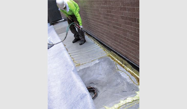 Polyisocyanurate insulation and cover boards were laid in low-rise foam.