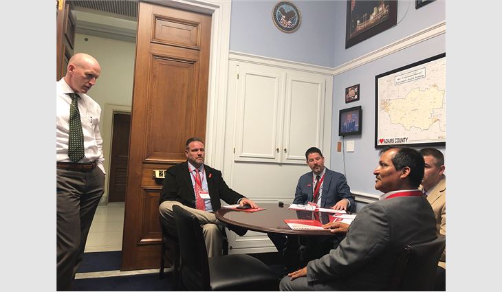 NRCA Chairman of the Board-Elect Nick Sabino and his employees meet with Derek Harley, chief of staff for Rep. Brad Wenstrup (Ohio-2). 