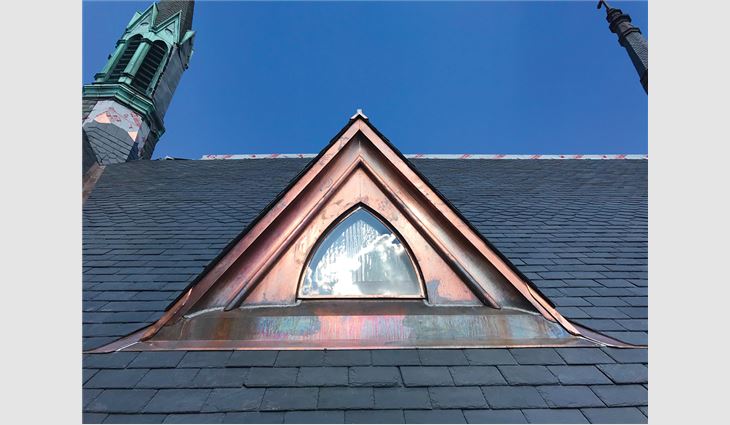 The Durable Slate Company craftsmen hand-soldered each piece of copper to ensure a watertight fit.