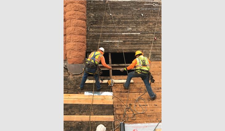 Crew members replaced more than 7,500 linear feet of customized sheathing.