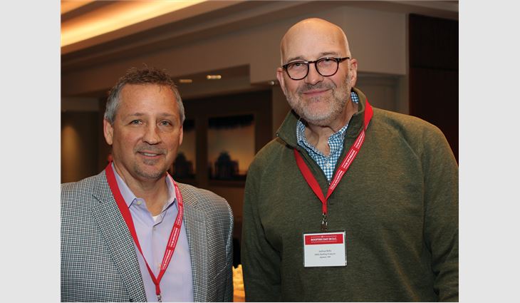 Chris Riskus, vice president of technical services, Centimark Corp., Canonsburg, Pa., and Josh Kelly, senior vice president of OMG Roofing Products, Agawam, Mass.