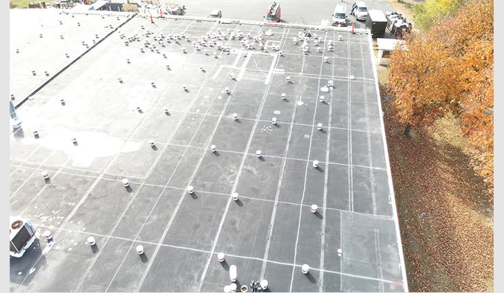 The slate roof area during construction.