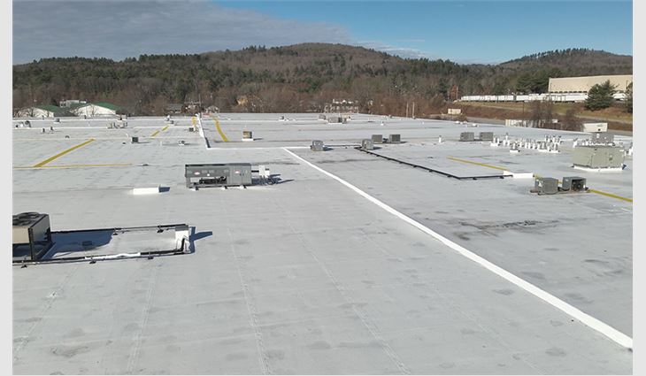 The slate roof area during construction.
